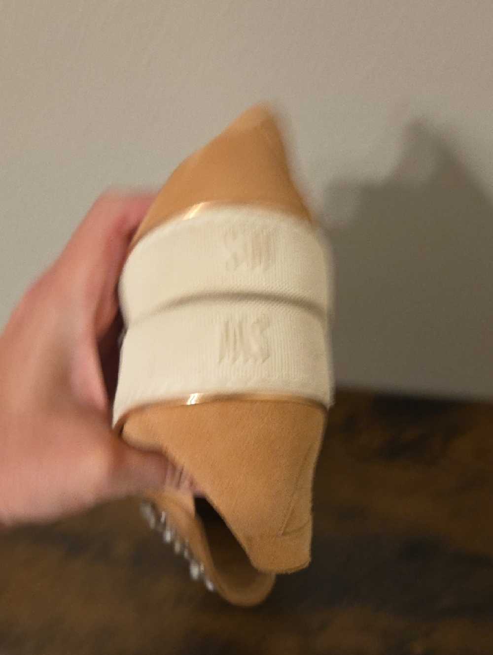 Stuart Weitzman Tan Crystal & Pearl Embellished Slip-On Loafers - Picture 10 of 10